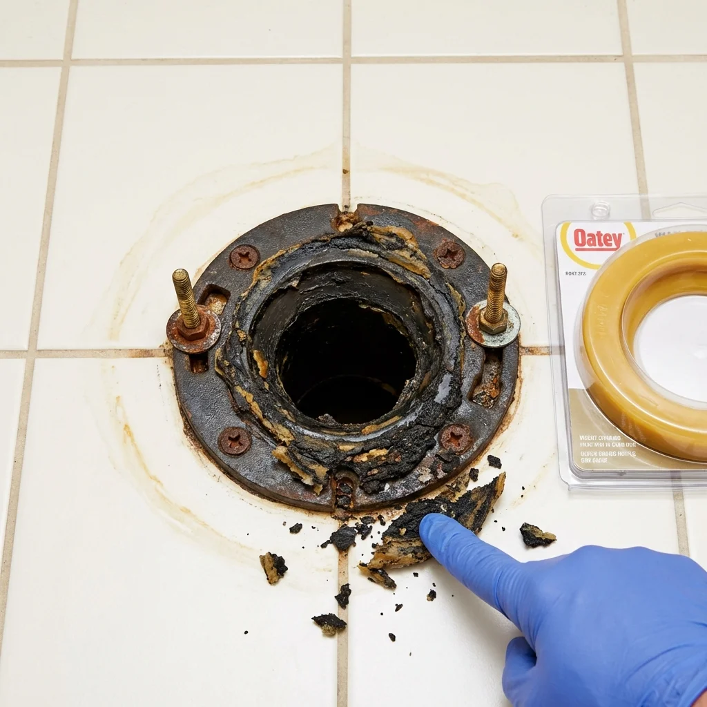 Failed wax ring showing water seepage at the base of a toilet in a Fall Branch, TN home